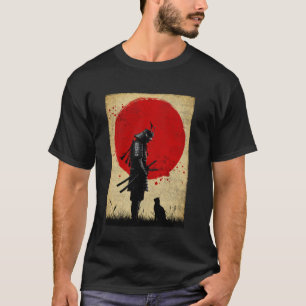 Camiseta Arte Japonês Samurai Guerreiro Gato Preto Fig Vint