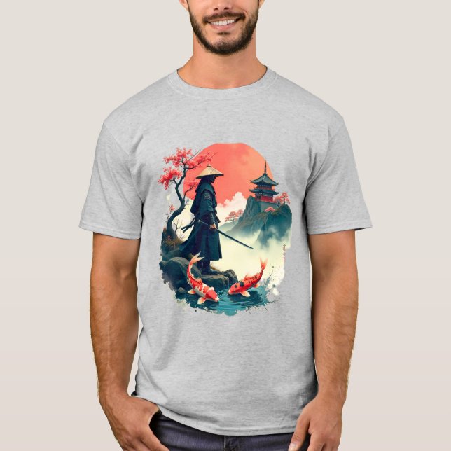 Camiseta Arte Japonês – Samurai no Jardim (Frente)