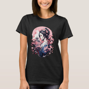 Camiseta Arte Japonês Ukiyo-e Anime Geisha Flor de Cerejeir