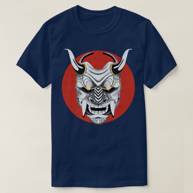 Camiseta Arte Japonesa Antiga, Lua Vermelha Oni Mask Ogre S (Frente do Design)