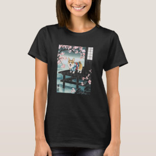 Camiseta Arte Japonesa Corgi Cachorro Kyosai Antiga Obra de