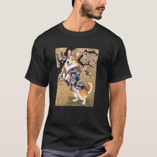 Camiseta Arte Japonesa Corgi Kyosai Japão Antigo Trabalho