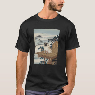 Camiseta Arte Japonesa de Cachorro Pug Kyosai Antiga Obra d