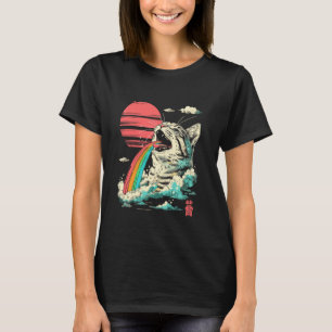 Camiseta Arte Japonesa de Monstro Kaiju Lendário Gato Raro 