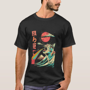 Camiseta Arte Japonesa de Monstro Kaiju Lendário Gato Raro 