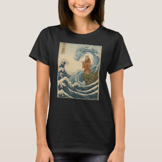 Camiseta Arte Japonesa de Xilogravura Gato Monge Domando Dr