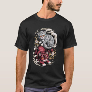 Camiseta Arte Japonesa Envolve Gato Scottish Fold Coupari