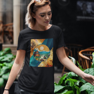 Camiseta Arte Japonesa Ondas Azuis Na Pedra Marble