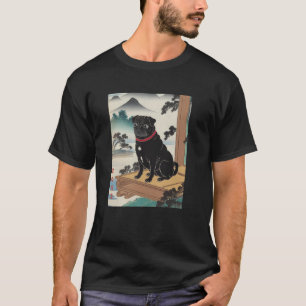 Camiseta Arte Japonesa Pug Preto Kyosai Antiga Obra de Arte