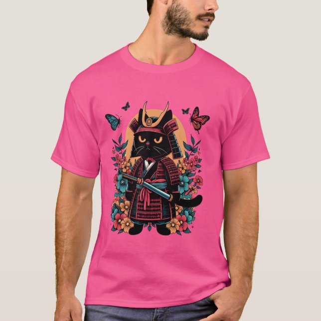 Camiseta Arte Japonesa Samurai Ninja Black Cat Warriors (Frente)