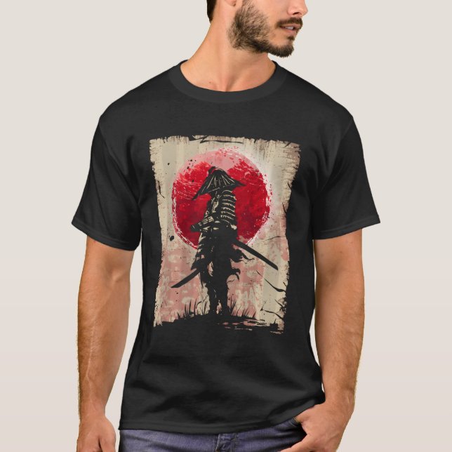 Camiseta Arte Japonesa Samurai Vintage Fighter Retro Design (Frente)