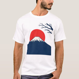 Camiseta Arte Japonesa Sol Vermelho Monte Fuji Minimalista