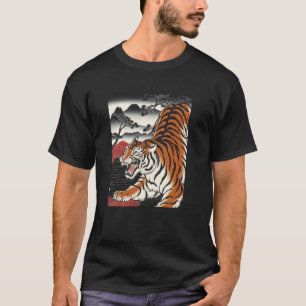 Camiseta Arte Japonesa Tigre Kyosai Antiga Obra de Arte Jap