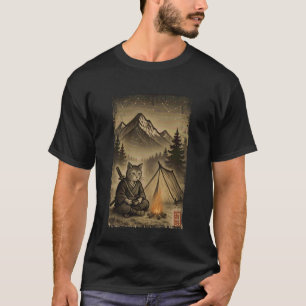 Camiseta Arte Japonesa Vintage Gato Samurai Viagem de Acamp