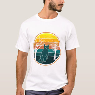 Camiseta Arte Kawaii de Anime de Gato Pôr do Sol Retro