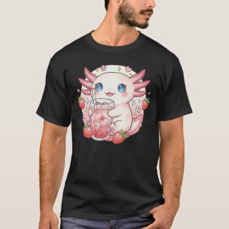 Camiseta Arte Kawaii de Axolote de Morango Fofo