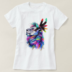 Camiseta Arte Leão Colorida de Aquarela