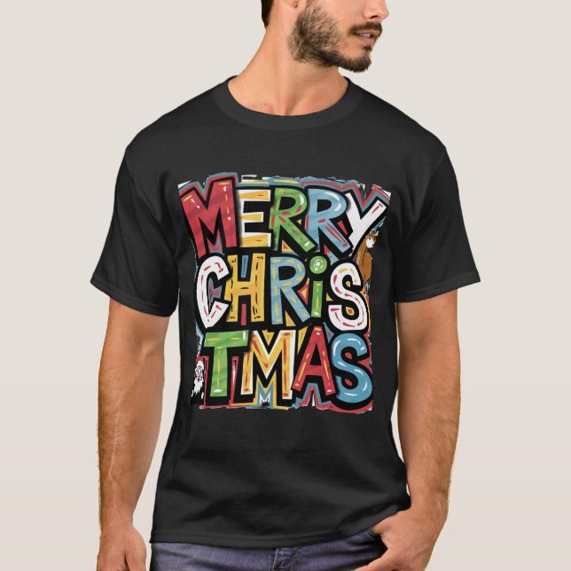 Camiseta Arte legal de Texto de Natal Feliz (Frente)