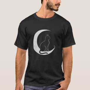 Camiseta Arte Legal Gráfico Silhueta Gato com Lua