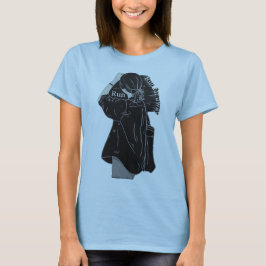 Camiseta Arte Linear de Garota de Anime Minimalista Preto e