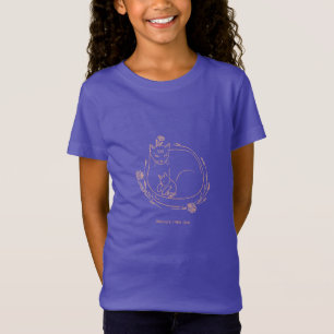 Camiseta Arte Linear Personalizada de Mamãe Gata e Gatinhos