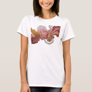 Camiseta Arte Líquida Brilhante Rosa e Dourada com Estilo