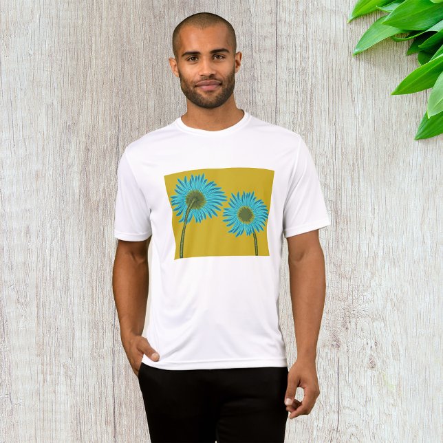 Camiseta Arte Margarida Azul Negrito em Fundo Amarelo de Mo (Criador carregado)
