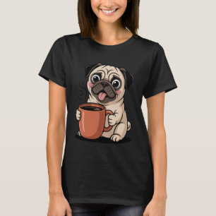 Camiseta Arte Matinal Kawaii de Cartoon de Pug Fofo Amante