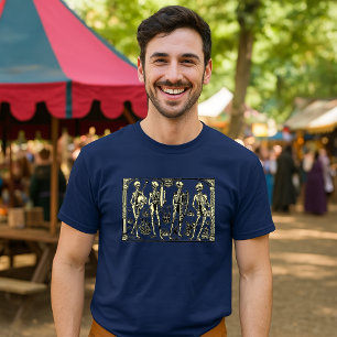Camiseta Arte Medieval Dança Macabra Músicos Esqueletos