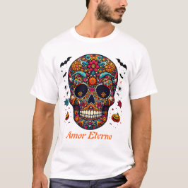Camiseta Arte Mexicano Tradicional de Crânio de Açúcar de H