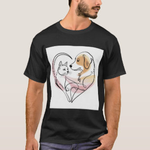 Camiseta Arte Mínima de Amor a Gato e Cão