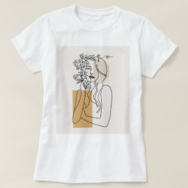Camiseta Arte Minimalista Abstrata de Linha Mulher Floral B