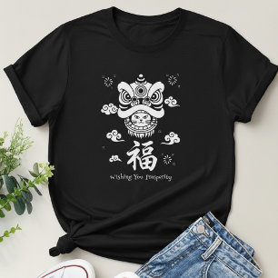 Camiseta Arte Minimalista de Gato Sortudo Branco