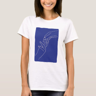 Camiseta Arte Minimalista de Linha Mãos Moderno Cartaz Azul