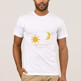 Camiseta Arte Minimalista do Sol e da Lua no Horizonte Cele