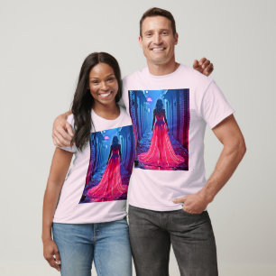Camiseta Arte Misteriosa de Rua com Vestido Rosa Luz Ciberp