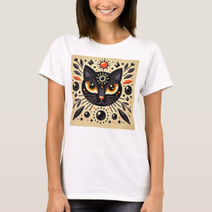 Camiseta Arte Mística de um Gato Preto