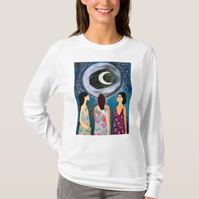 Camiseta Arte Mística | Mulheres olhando para a lua (Frente)