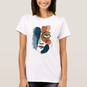 Camiseta Arte Moderna Abstrata Geométrica Facial Boho em Li