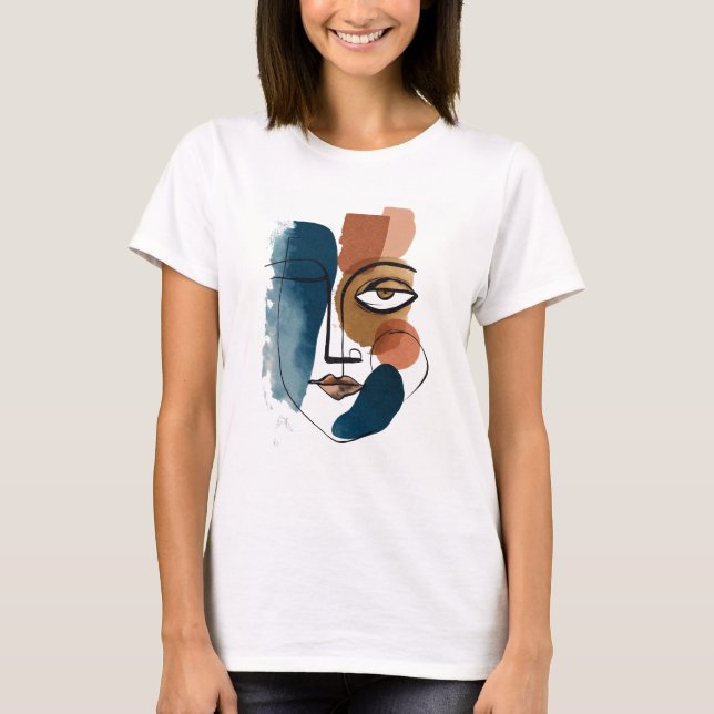 Camiseta Arte Moderna Abstrata Geométrica Facial Boho em Li (Frente)