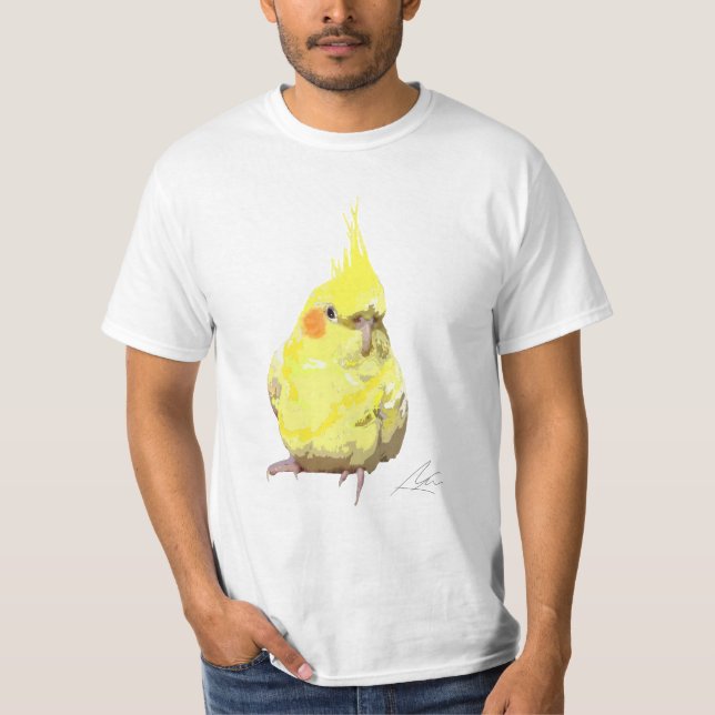Camiseta Arte Moderna de Cockatiel Amarelo Realista (Frente)
