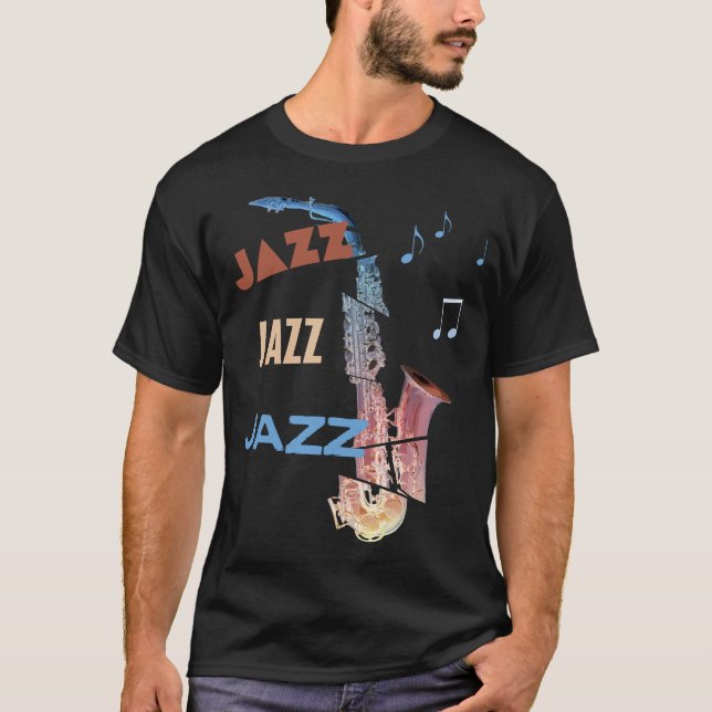 Camiseta Arte Moderna do Saxofone Jazz (Frente)