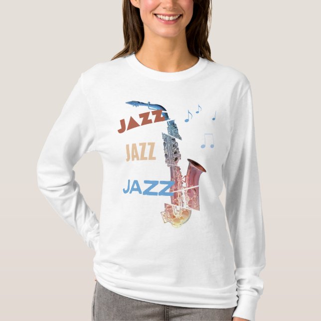 Camiseta Arte Moderna do Saxofone Jazz (Frente)