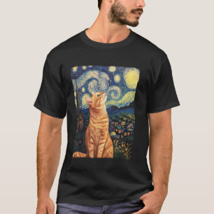 Camiseta Arte Moderna Pintura Van Gogh Noite Estrelada Gato