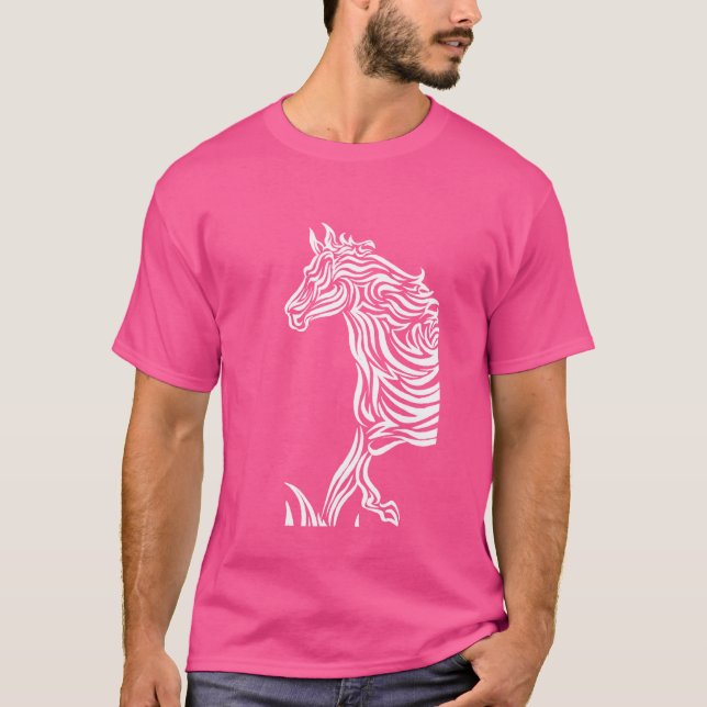 Camiseta Arte monocromática com cavalos, Arte com pasto (Frente)
