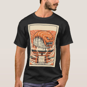 Camiseta Arte Monstruoso de Sushi Nigiri com Portão Torii J