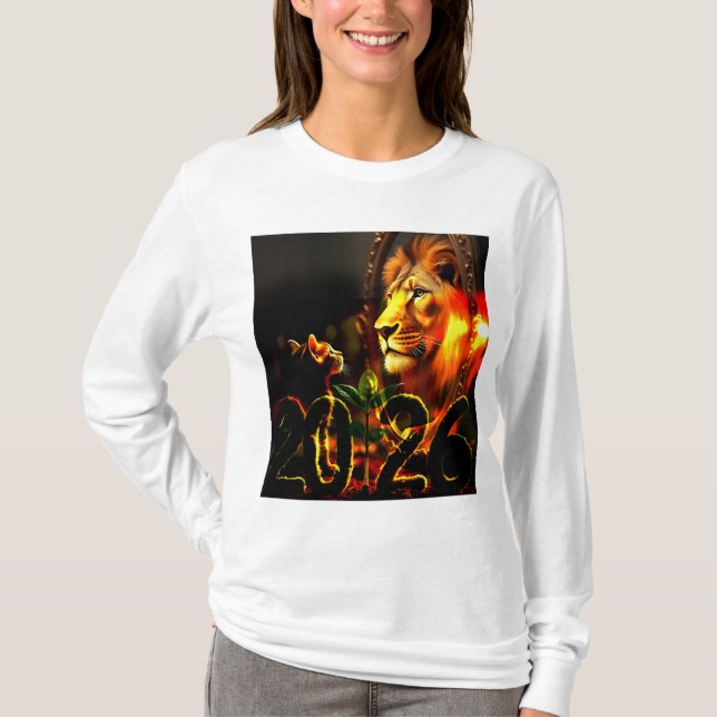 Camiseta Arte Motivacional 2026 - Kitten Vê Lion in Mirror (Frente)