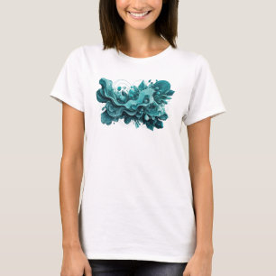 Camiseta Arte Motivo Artístico Abstrato Azul Turquesa Chic