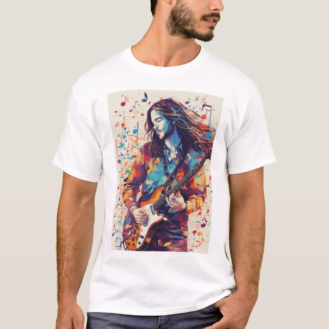 Camiseta Arte musical Abstrato Guitarrista Colorida (Frente)