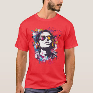 Camiseta Arte musical vibrante com retro de Fones de ouvido